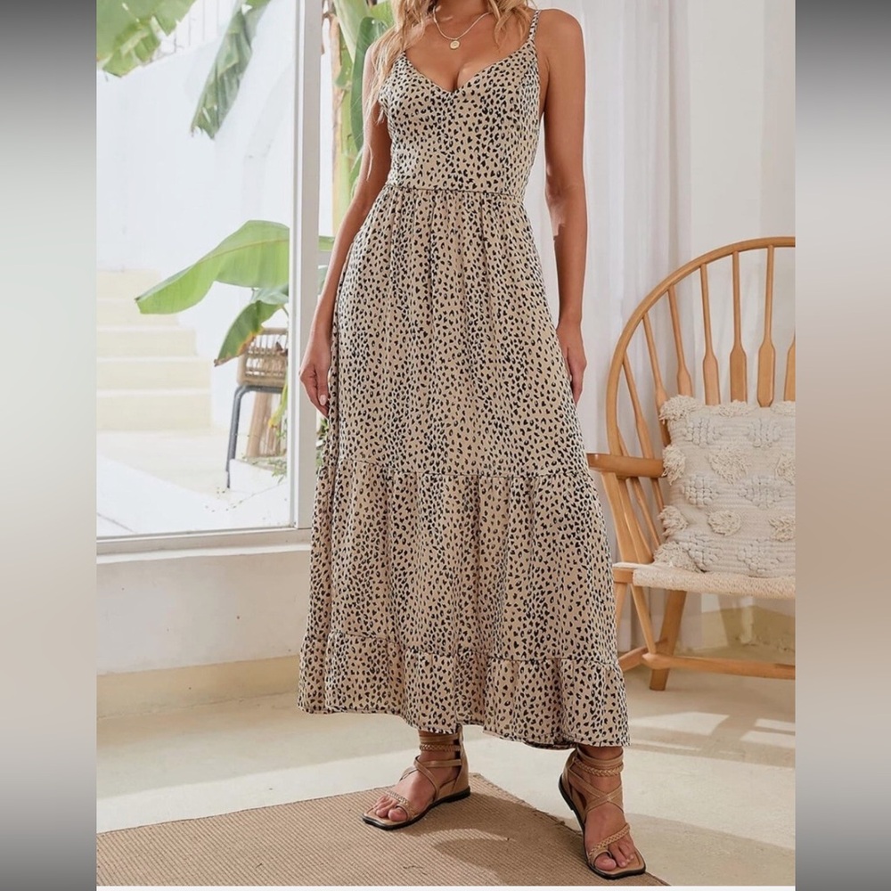 NWT Cupshe Leopard Spotted Maxi Dress with Corset Tie Back